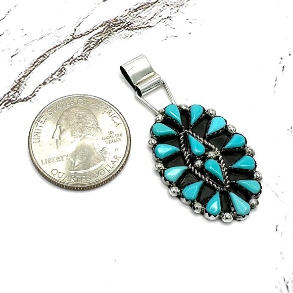 Chaco Canyon 925 Sterling Silver Blue Turquoise Cluster Pendant - Picture 4 of 5